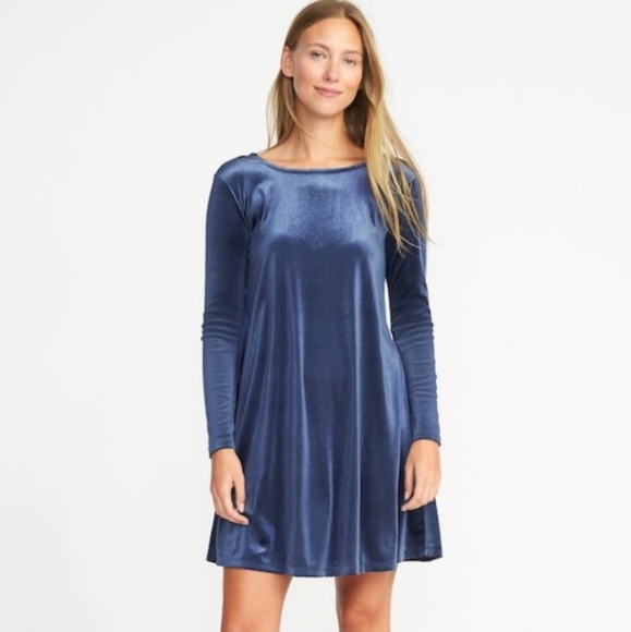 Blue Velvet Long Sleeve Swing Dress Xxl 